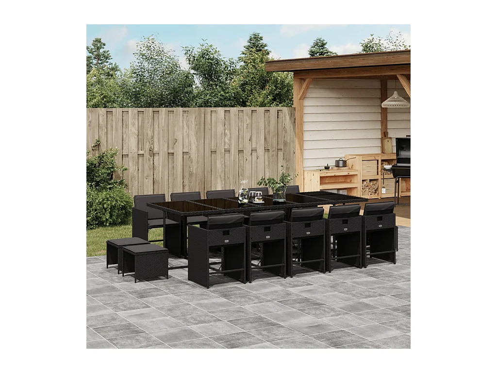 Enfield  Ensemble à manger de jardin 15 pcs coussins noir résine tressée