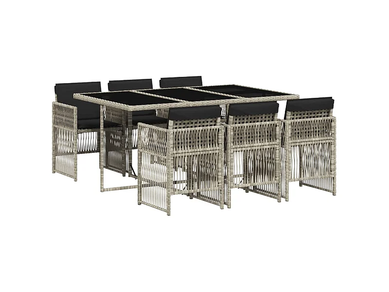 Ilo  Set comedor jardín 7 pzas y cojines ratán sintético gris claro