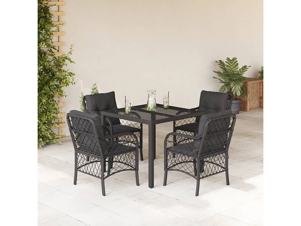 Prolenta Premium -  Set de muebles jardín 5 pzas con cojines ratán sintético negro