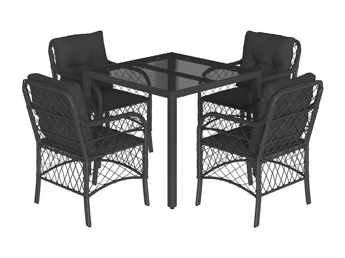 Prolenta Premium -  Set de muebles jardín 5 pzas con cojines ratán sintético negro