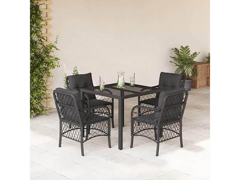 Prolenta Premium -  5-delige Tuinset met kussens poly rattan zwart