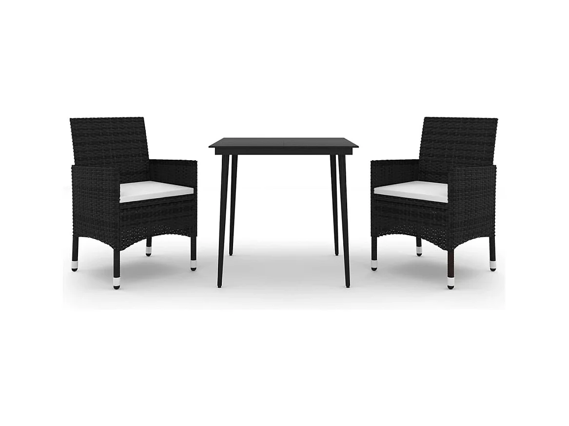 Carlinville  3-delige Tuinset met kussens poly rattan en glas