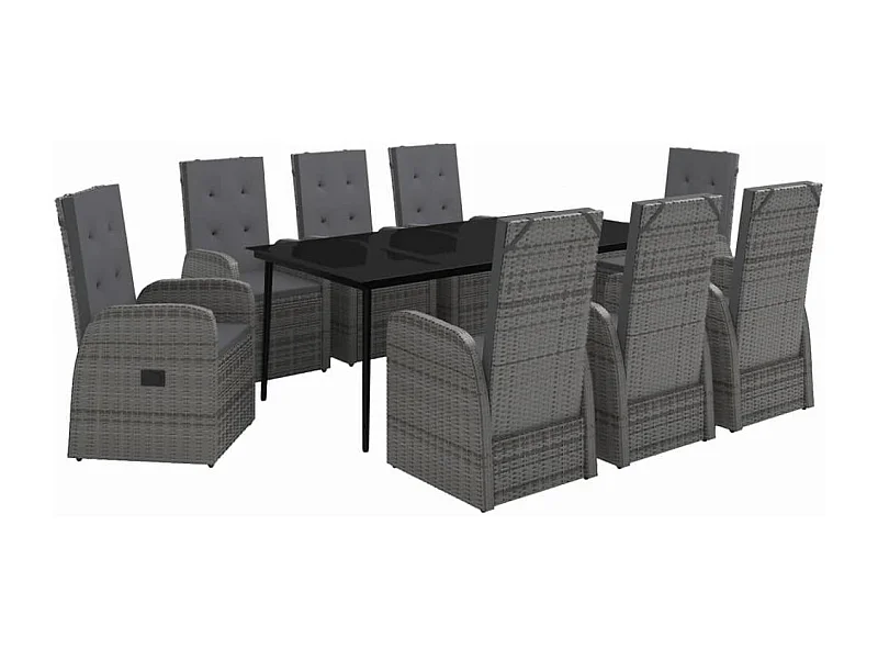 Mirella  Ensemble à manger de jardin avec coussins 9 pcs Gris