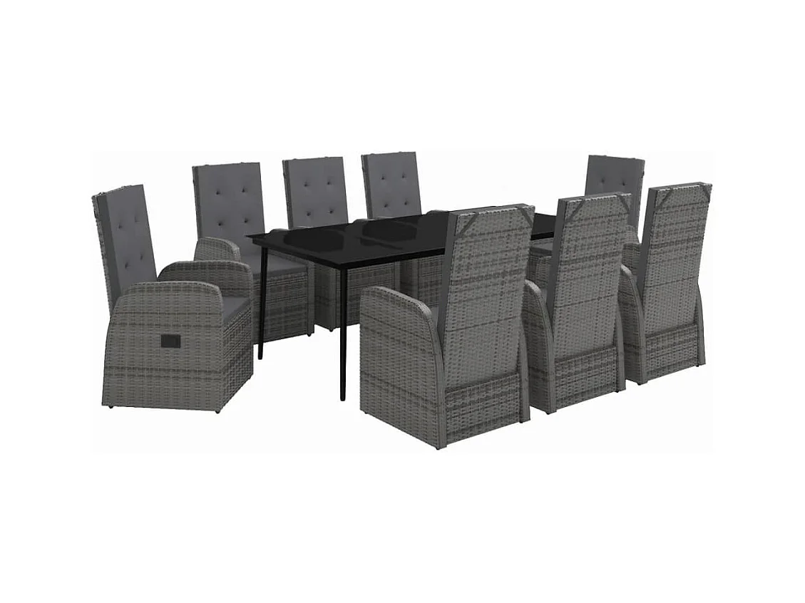 Mirella  Ensemble à manger de jardin avec coussins 9 pcs Gris