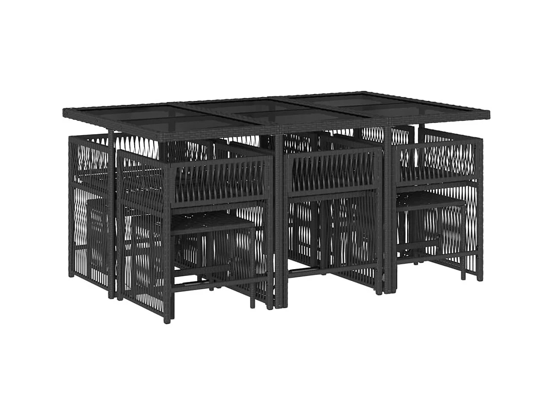 Laura Lucía  Ensemble à manger de jardin 11 pcs coussins noir résine tressée