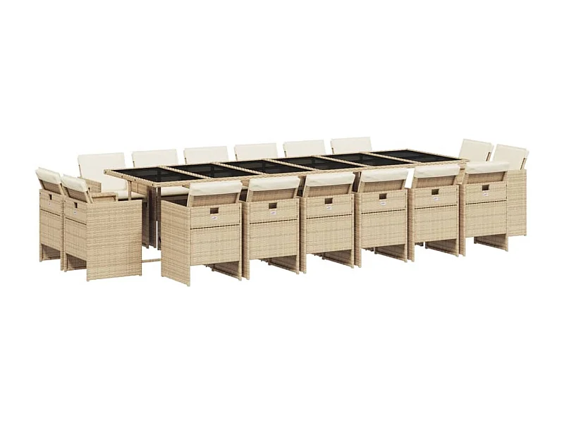 Jeroen  Ensemble à manger de jardin et coussins 17 pcs beige