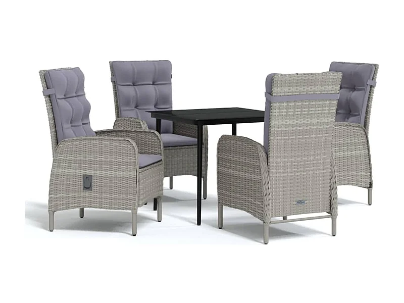 Vernon  Ensemble à manger de jardin et coussins 5pcs Gris/noir