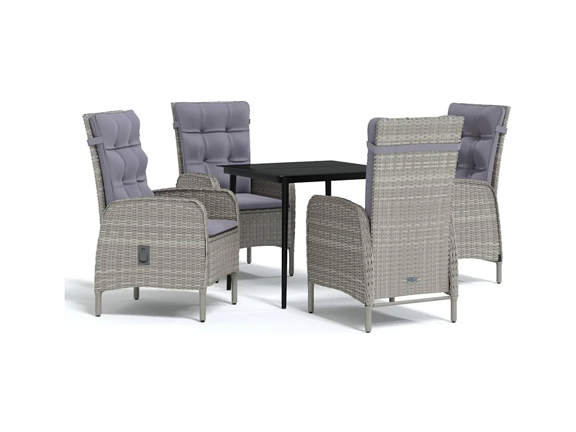 Vernon  Ensemble à manger de jardin et coussins 5pcs Gris/noir