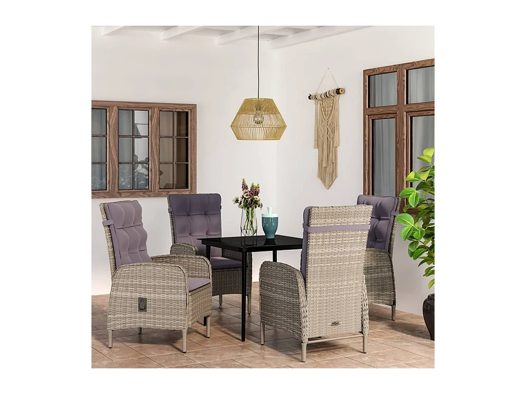 Vernon  Ensemble à manger de jardin et coussins 5pcs Gris/noir