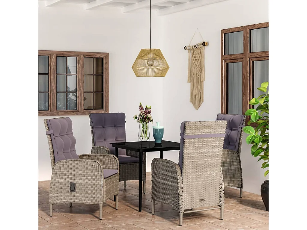 Vernon  5-delige Tuinset met kussens grijs en zwart