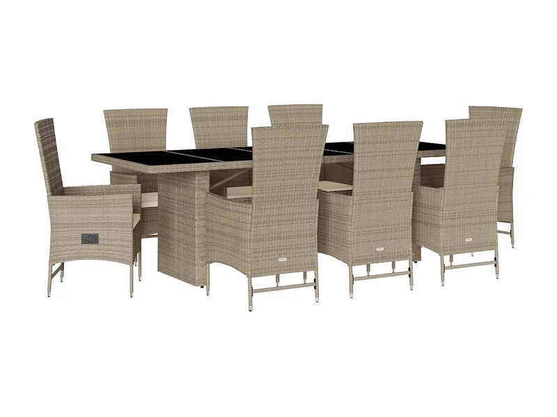 Greenlawn  Ensemble à manger de jardin et coussins 9 pcs beige Poly rotin