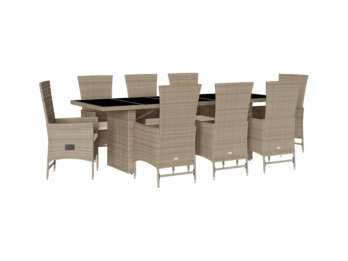 Greenlawn  Set comedor de jardín 9 pzas con cojines ratán sintético beige
