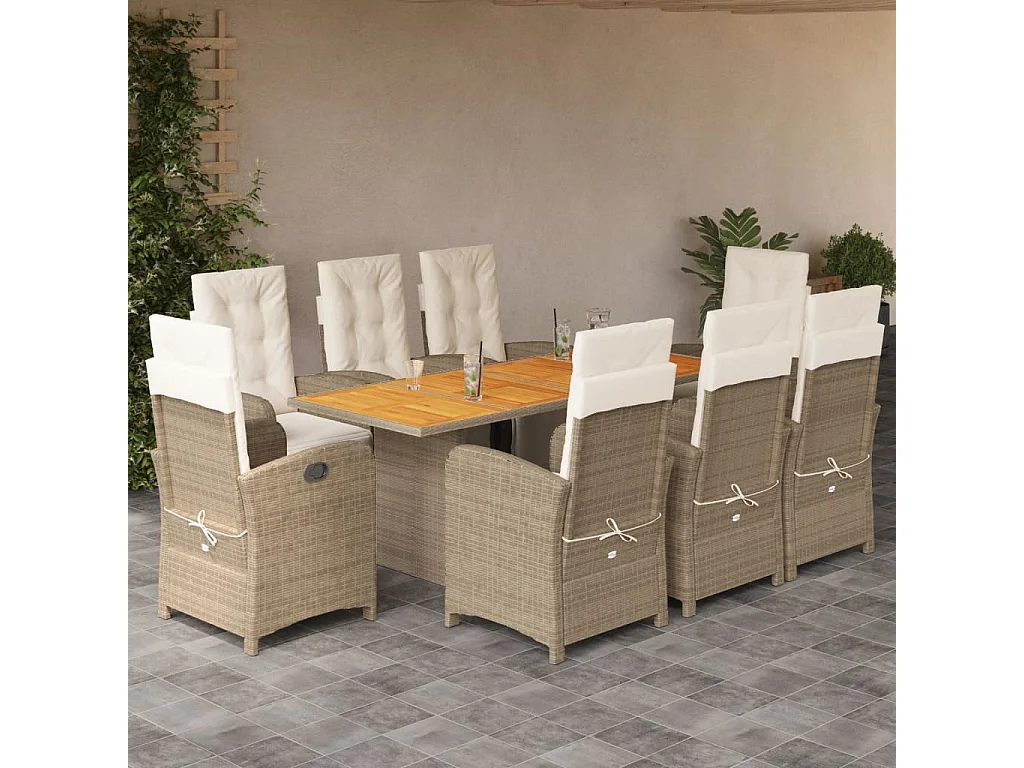 Thomian  Set comedor de jardín 9 pzas con cojines ratán sintético beige