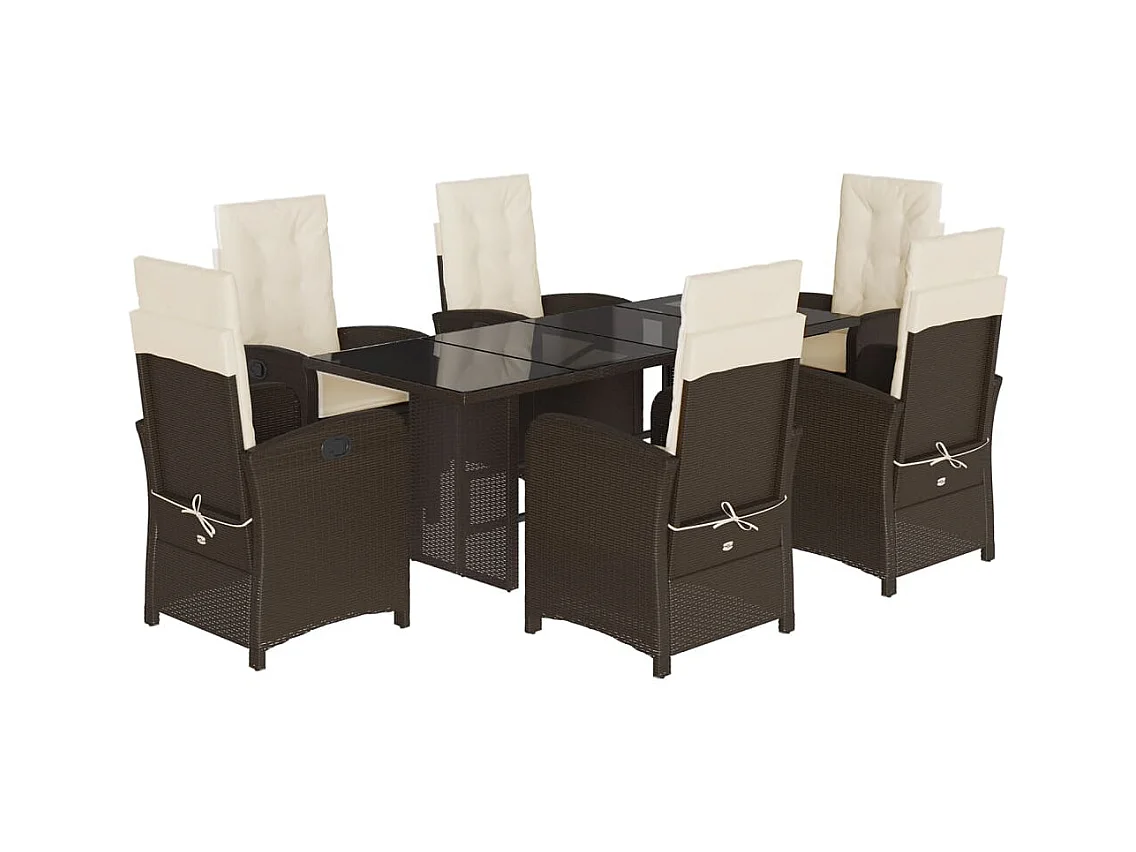 Almkerk  Set comedor de jardín 7 pzas con cojines ratán sintético marrón