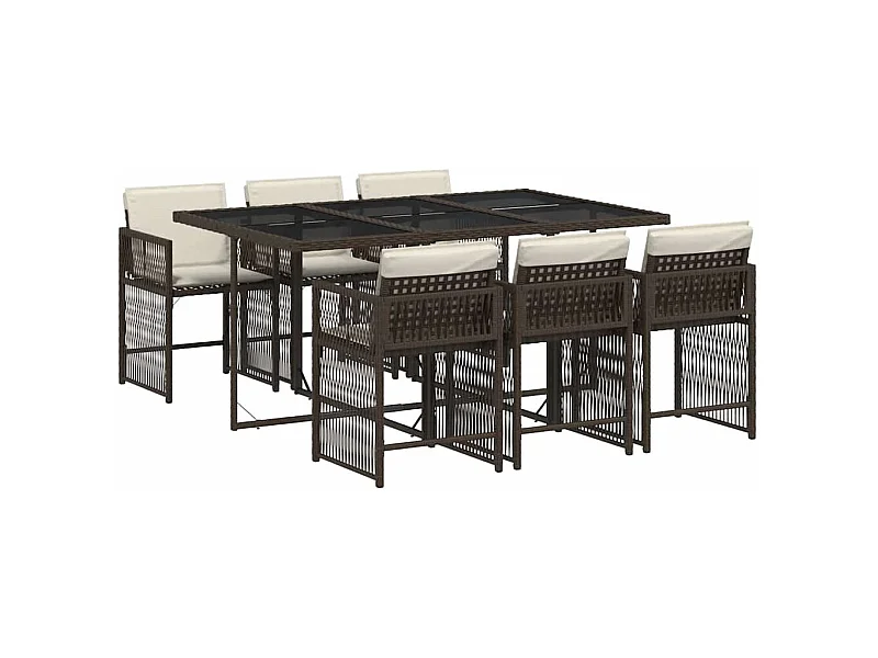Jeffersontown  Set comedor de jardín 7 pzas con cojines ratán sintético marrón