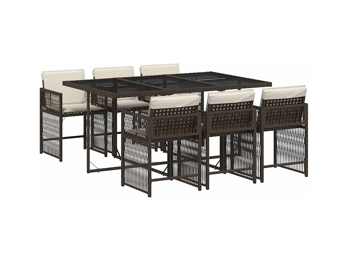 Jeffersontown  Set comedor de jardín 7 pzas con cojines ratán sintético marrón