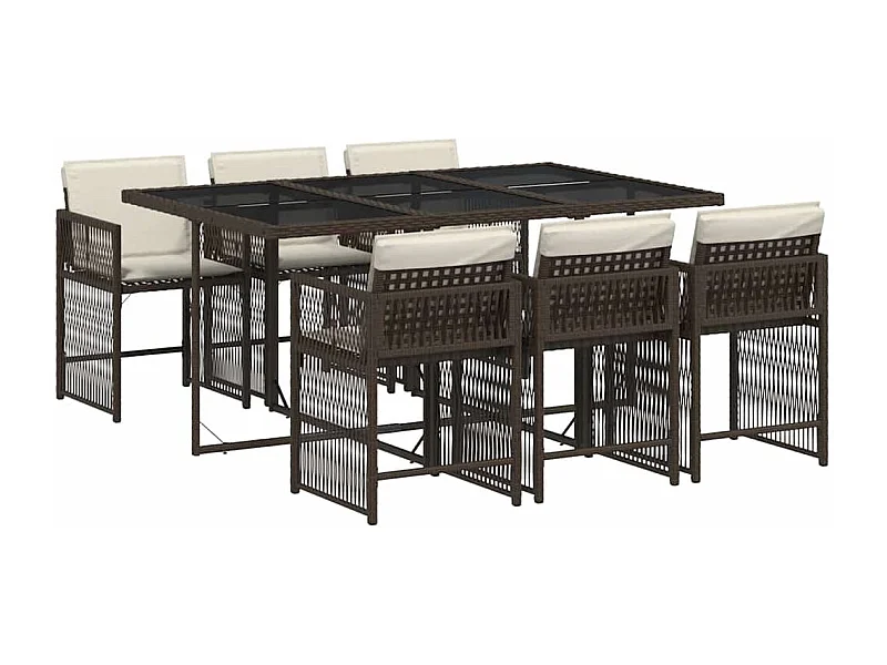 Jeffersontown  Ensemble à manger de jardin et coussins 7 pcs marron rotin