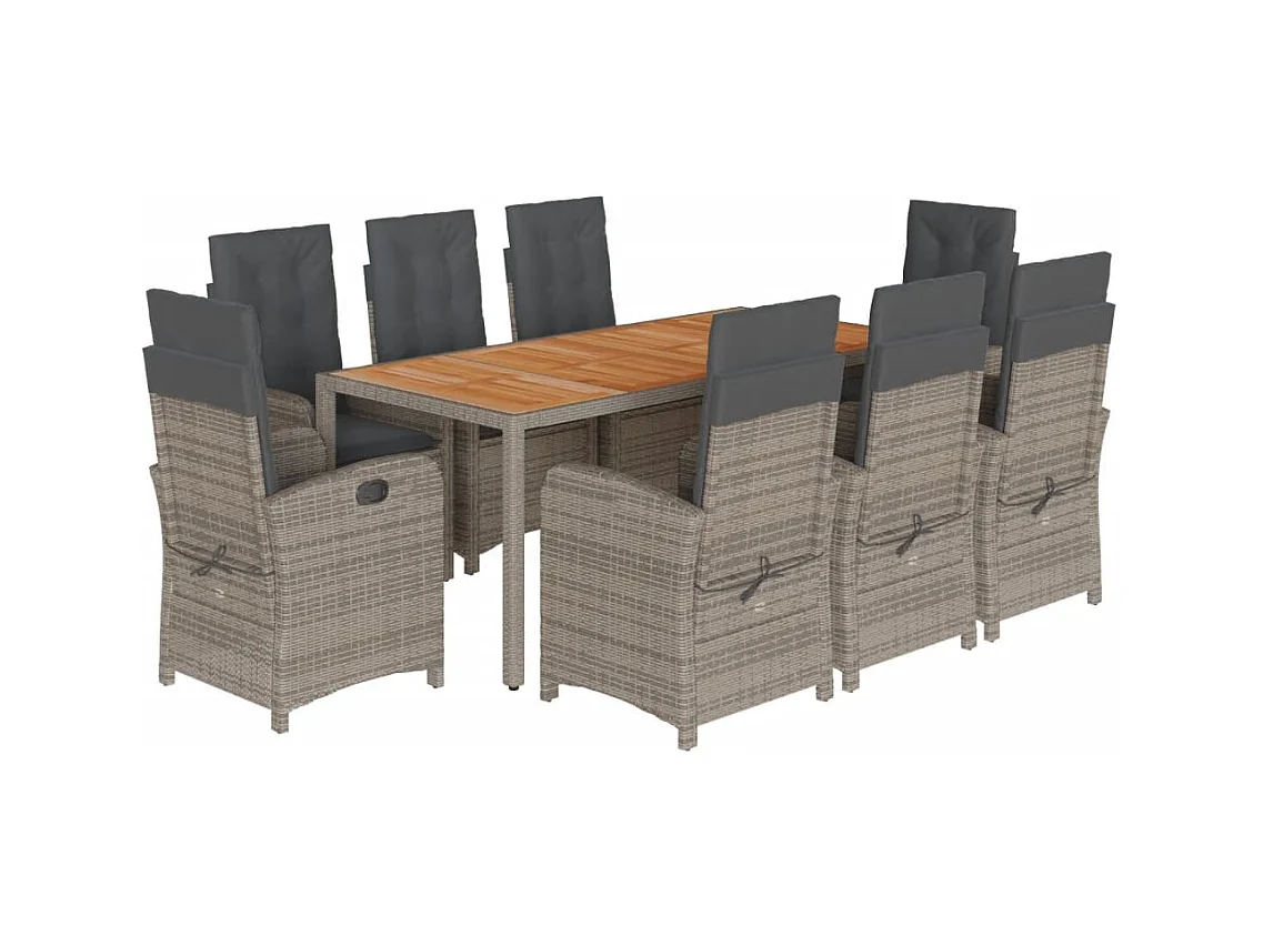 Adrien-Paul  Set comedor jardín 9 pzas y cojines ratán sintético gris