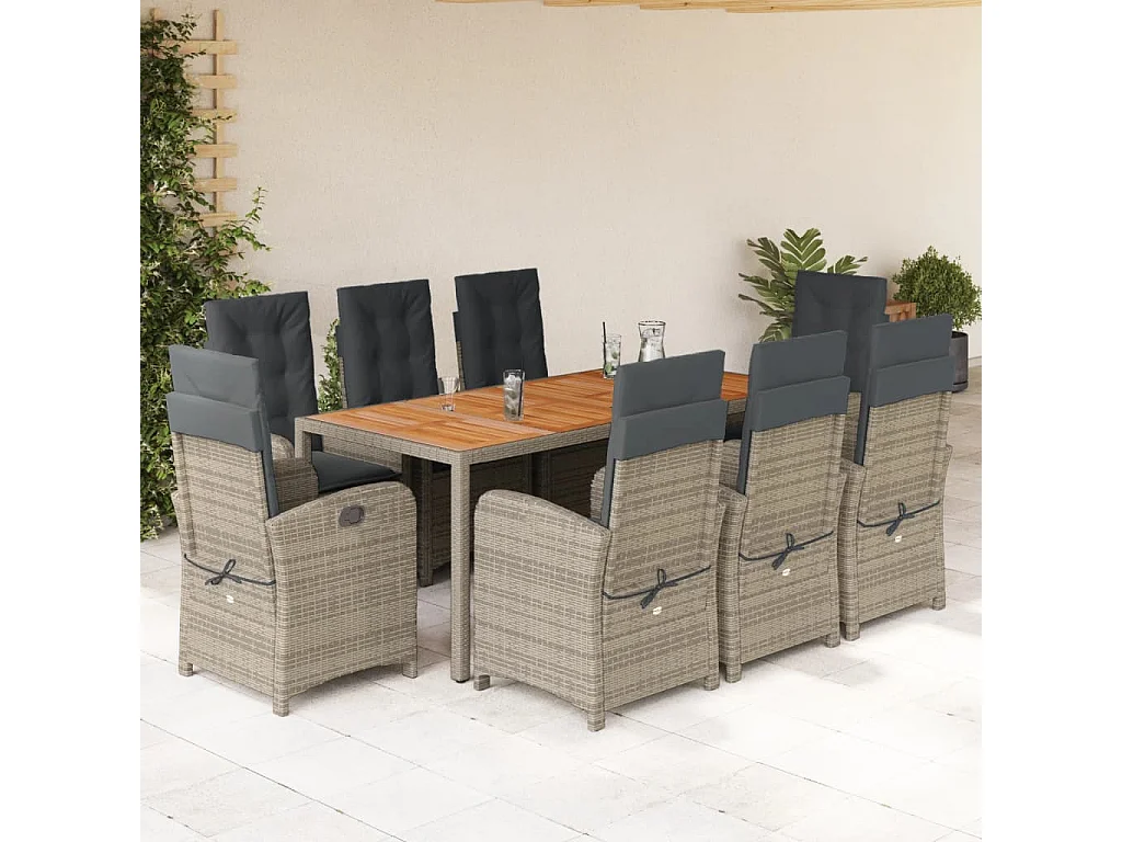 Adrien-Paul  9-delige Tuinset met kussens poly rattan grijs