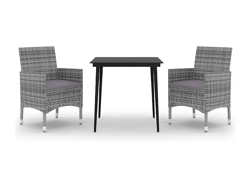 Carlinville  Set comedor de jardín 3 pzas y cojines ratán sintético y vidrio