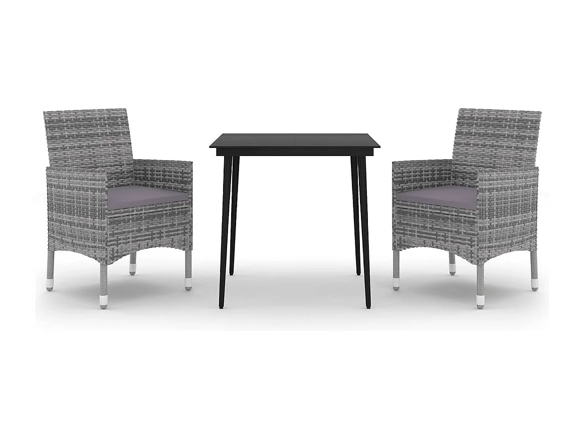 Carlinville  3-delige Tuinset met kussens poly rattan en glas