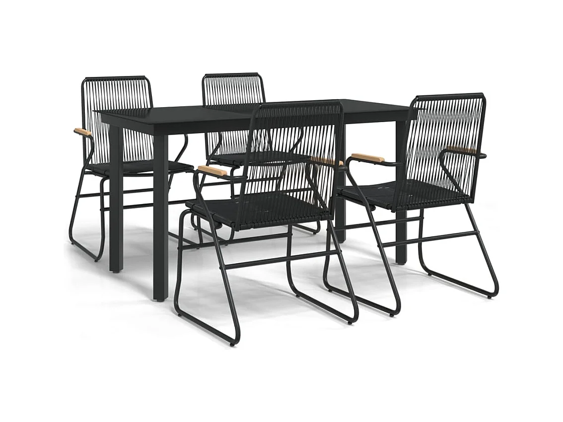 Claudine  Ensemble à manger de jardin 5 pcs Noir Rotin PVC