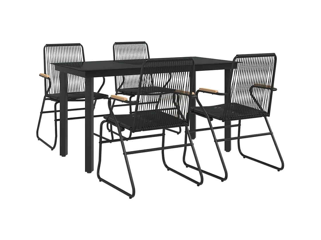 Claudine  Ensemble à manger de jardin 5 pcs Noir Rotin PVC