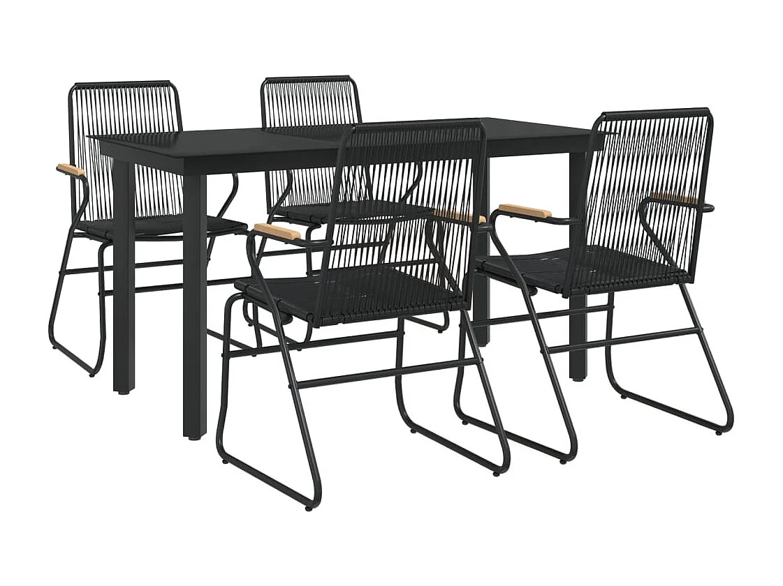 Claudine  Ensemble à manger de jardin 5 pcs Noir Rotin PVC