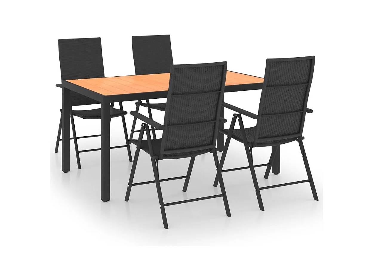Garden Furniture -  Ensemble à manger de jardin 5 pcs noir et marron