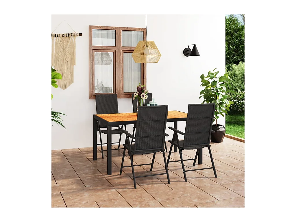 Garden Furniture -  Juego de comedor de jardín 5 piezas negro y marrón