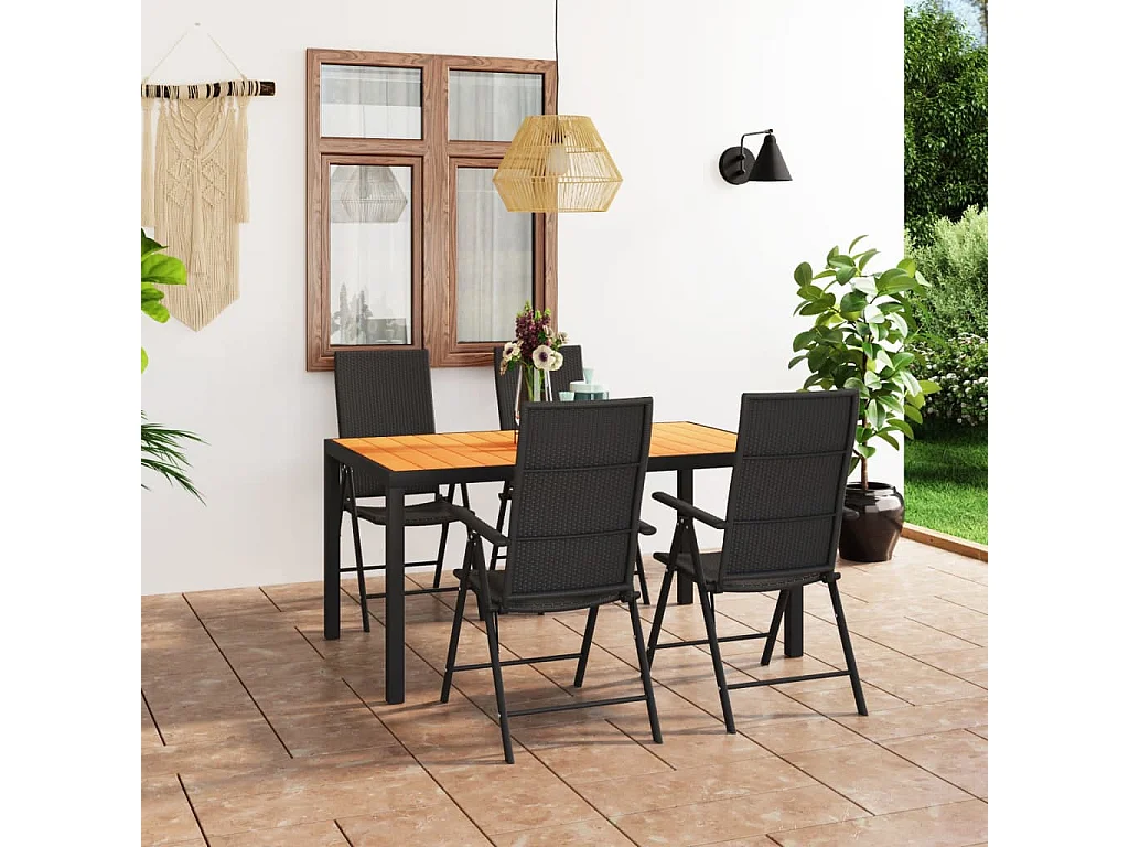 Garden Furniture -  Ensemble à manger de jardin 5 pcs noir et marron