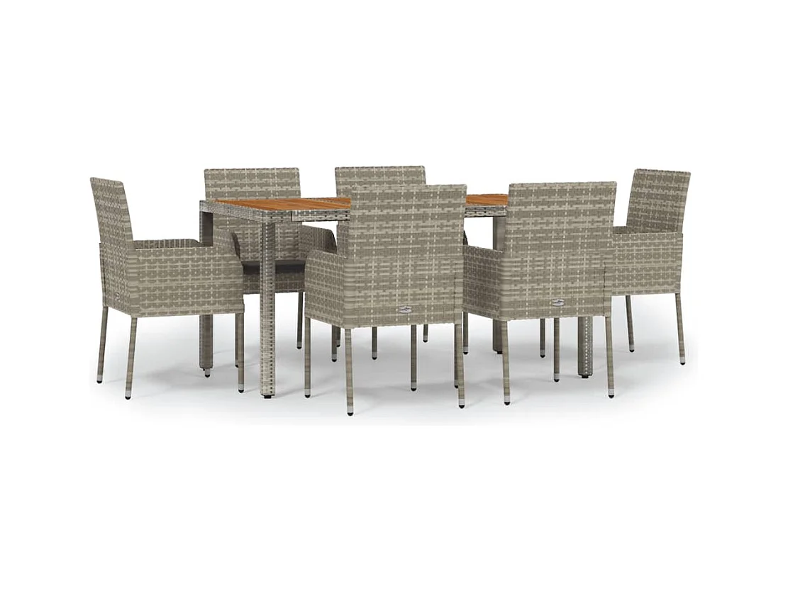 Tyron  Ensemble à manger jardin et coussins 7 pcs gris rotin