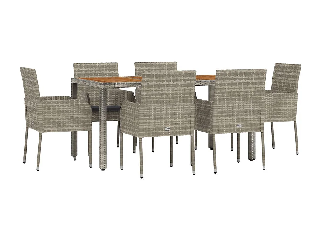 Tyron  Ensemble à manger jardin et coussins 7 pcs gris rotin