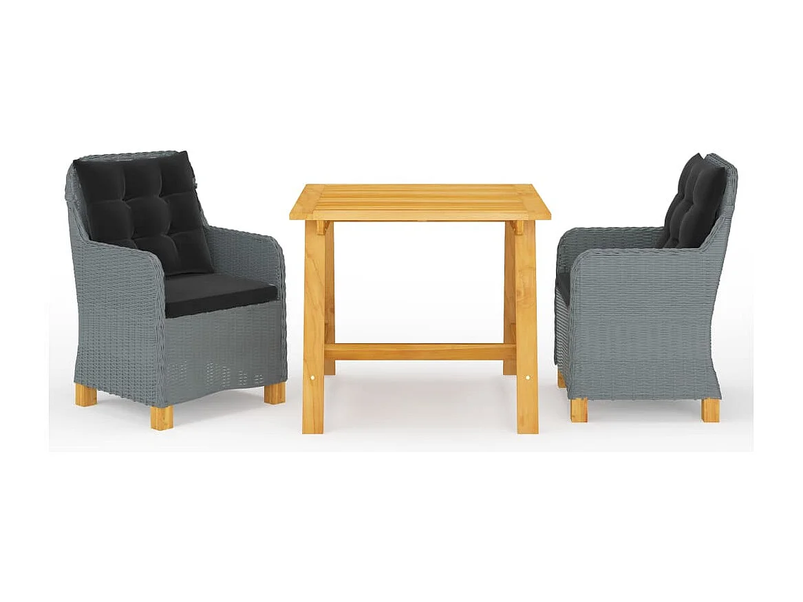 Clankee  Juego de comedor para jardín 3 piezas gris claro