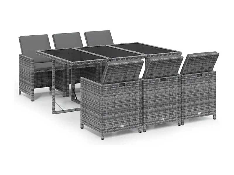 Hugo  Ensemble à manger de jardin coussins 7pcs Résine tressée Gris