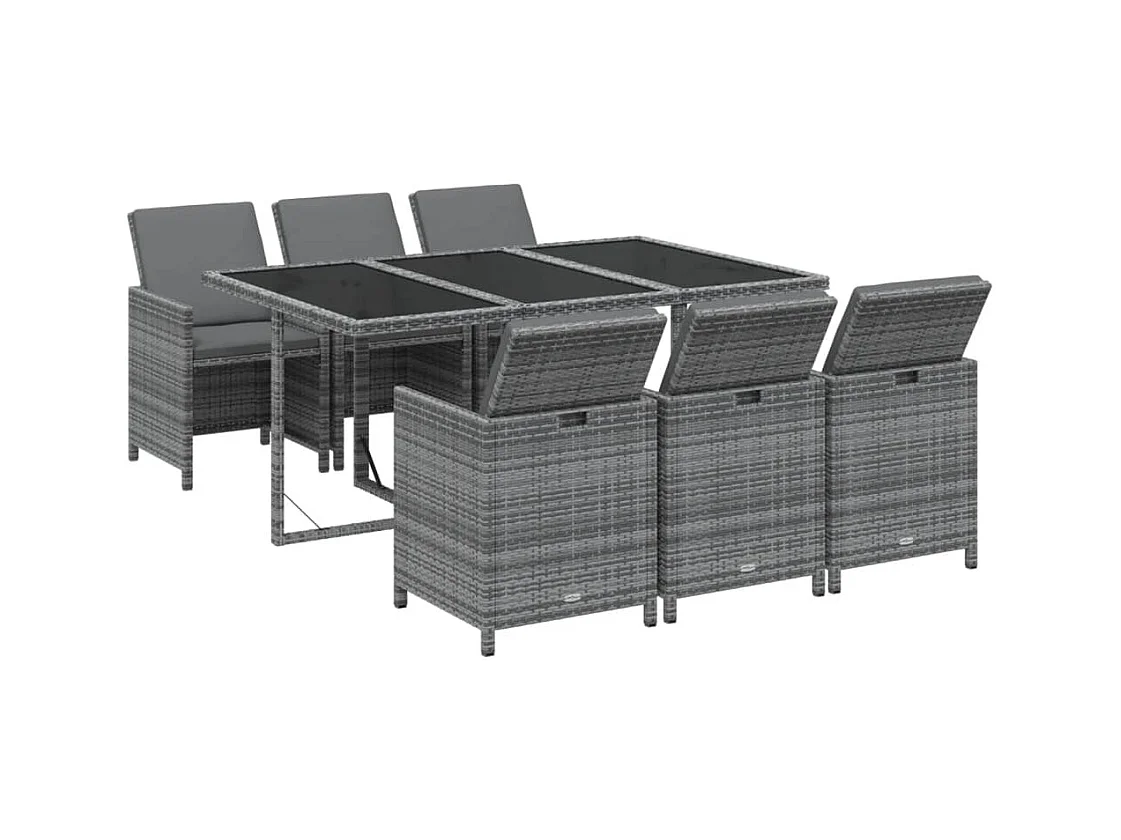 Hugo  Ensemble à manger de jardin coussins 7pcs Résine tressée Gris