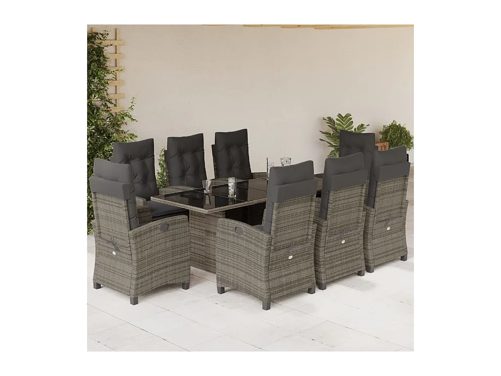 Bryndra  Ensemble à manger de jardin 9 pcs coussins gris résine tressée