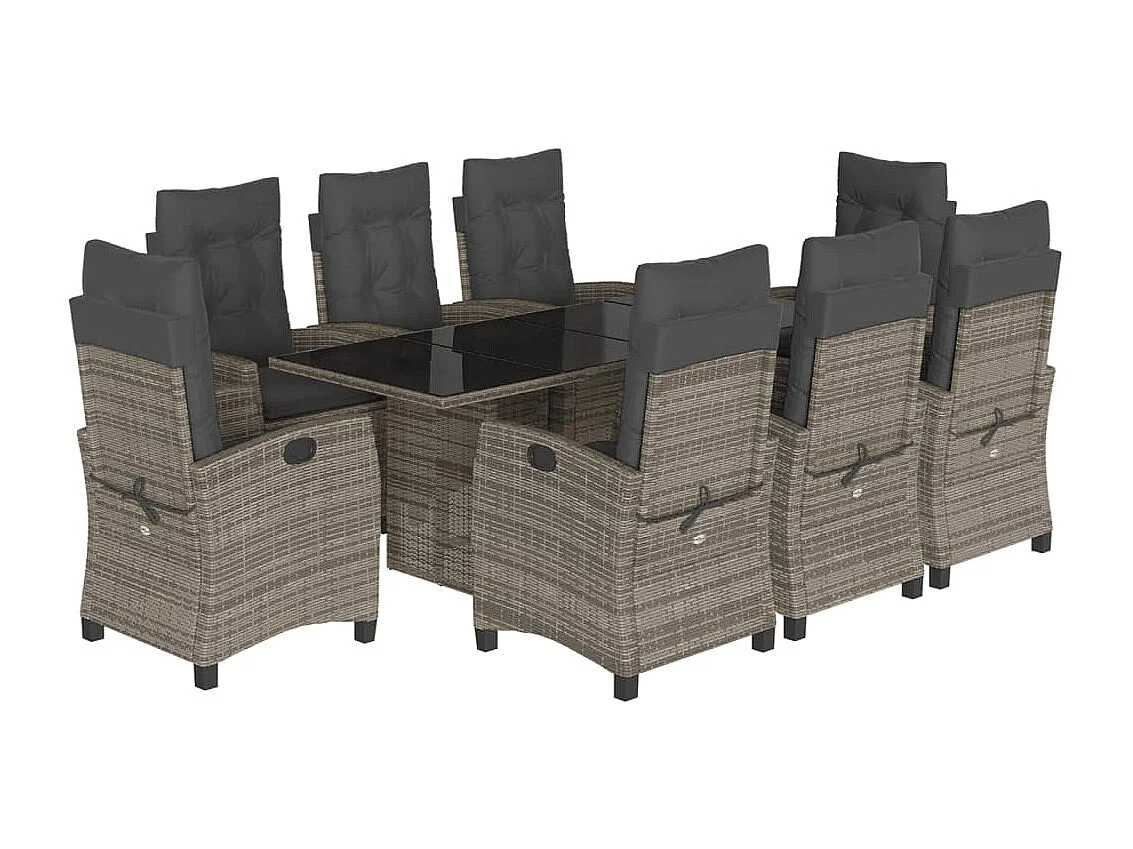 Bryndra  Ensemble à manger de jardin 9 pcs coussins gris résine tressée