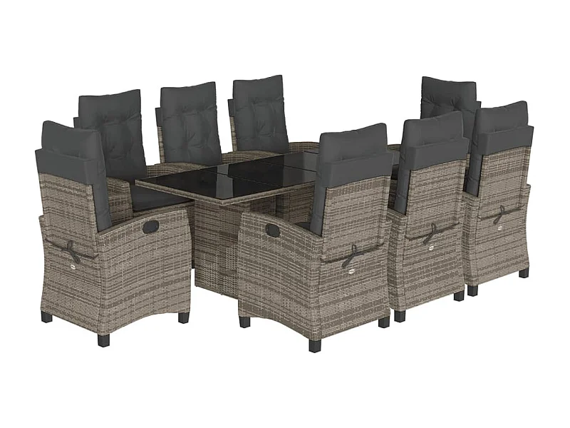 Bryndra  Set comedor jardín 9 pzas y cojines ratán sintético gris