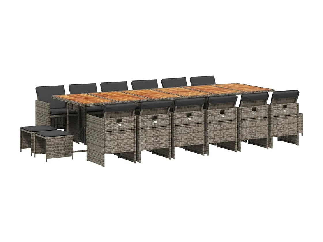 Steno  Set comedor de jardín 17 pzas y cojines ratán sintético gris