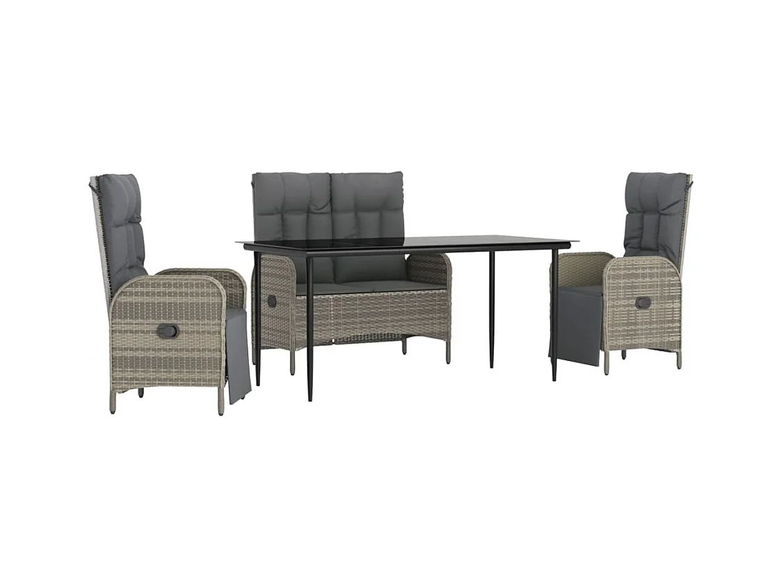 Kjarvis  Ensemble à manger jardin 4pcs et coussins Gris Résine tressée