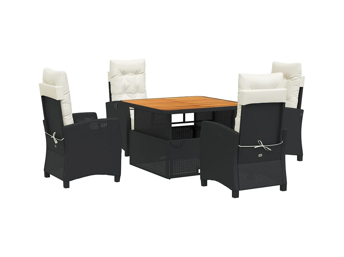 Toby Dean  Ensemble à manger de jardin coussins 5pcs Noir Résine tressée