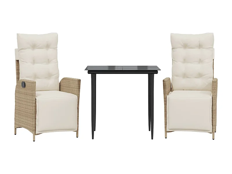 Cascade  Set comedor de jardín 3 pzas con cojines ratán sintético beige