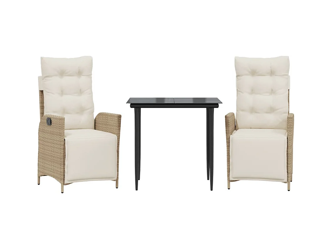 Cascade  Ensemble à manger de jardin et coussins 3 pcs Beige poly rotin