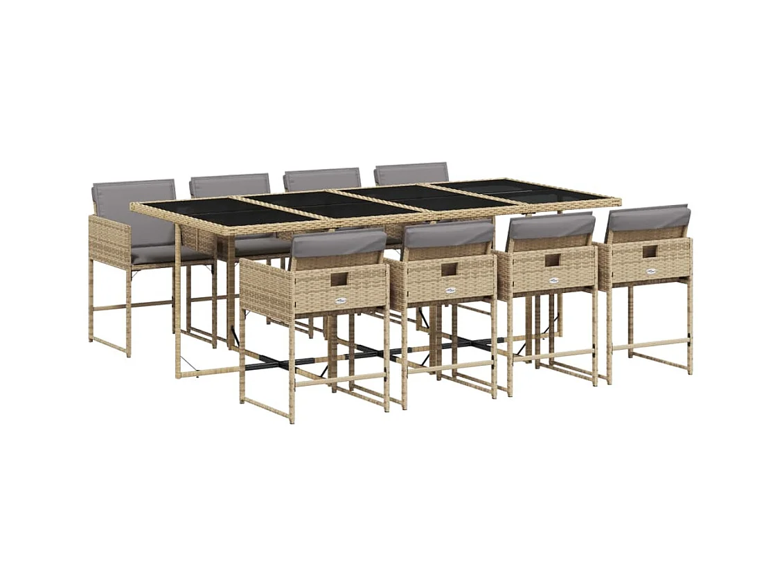 Arlon  Set comedor de jardín 9 pzas con cojines ratán sintético beige