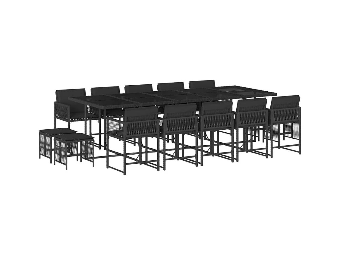 Xeli  Set comedor de jardín con cojines 15 pzas ratán sintético negro