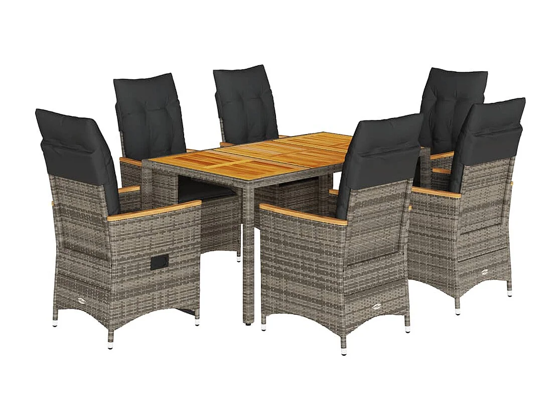 Prolenta Premium -  Set comedor jardín 7 pzas y cojines ratán sintético gris
