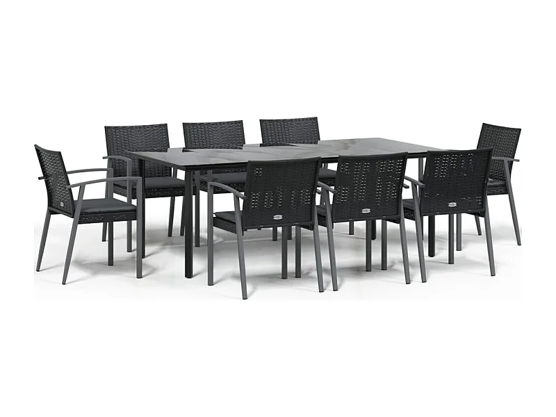 Ephrata  Juego comedor jardín 9 piezas y cojines ratán sintético y acero