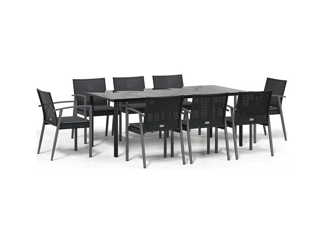 Ephrata  Juego comedor jardín 9 piezas y cojines ratán sintético y acero