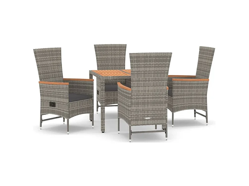 Brunnir  Ensemble à manger de jardin 5 pcs coussins gris résine tressée